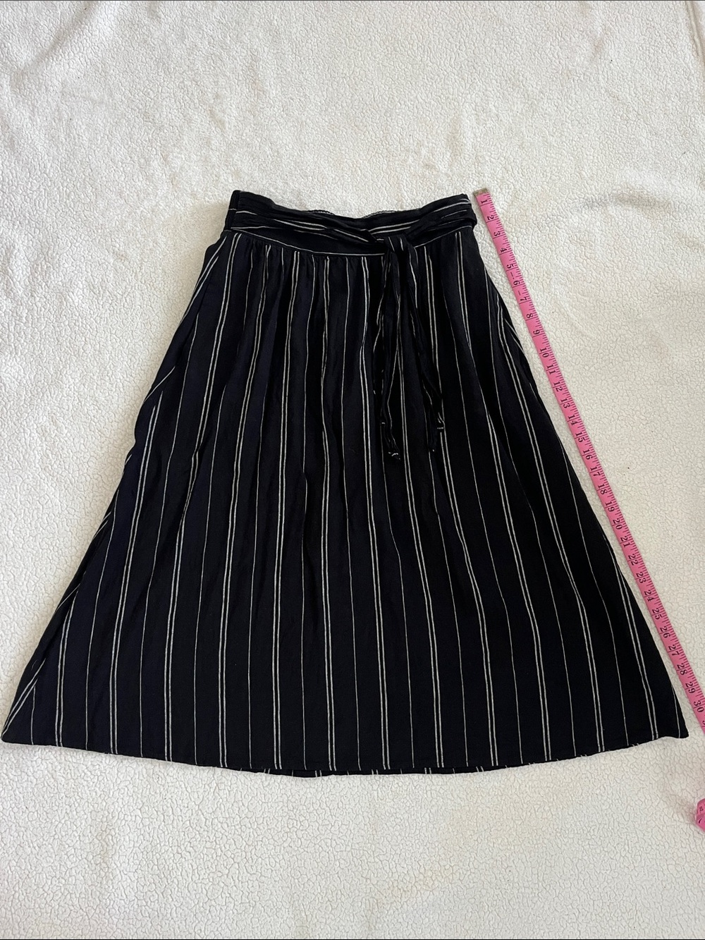 Time and Tru Black Midi Skirt with White Pinstripes